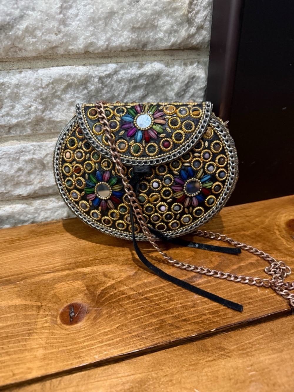 Rare lulu Handmade Hard shell Metal Multicolor Mosaic Purse Shoulder Bag RARE